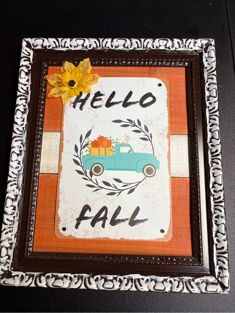 Hello Fall Truck Wall Art - Turquoise, Orange, Yellow